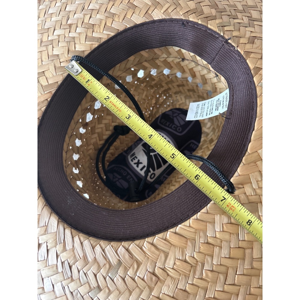 Hecho en Mexico Straw Lifeguard Sun Hat Wide Brim Eagle Logo Tan Black One Size - Picture 11 of 11